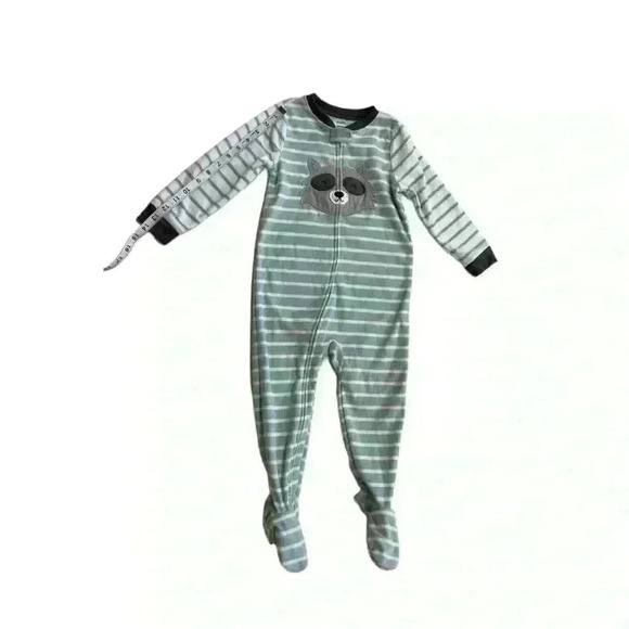 New Carter's Raccoon Fleece Pajama PJs 1 pc Boy Sleeper Footless Size 3T Green - Picture 6 of 9